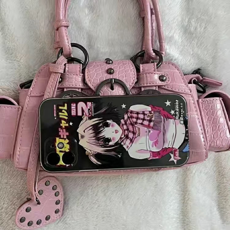 Retro Millennium Style Crocodile Pattern Rivet Flip Hand Bags