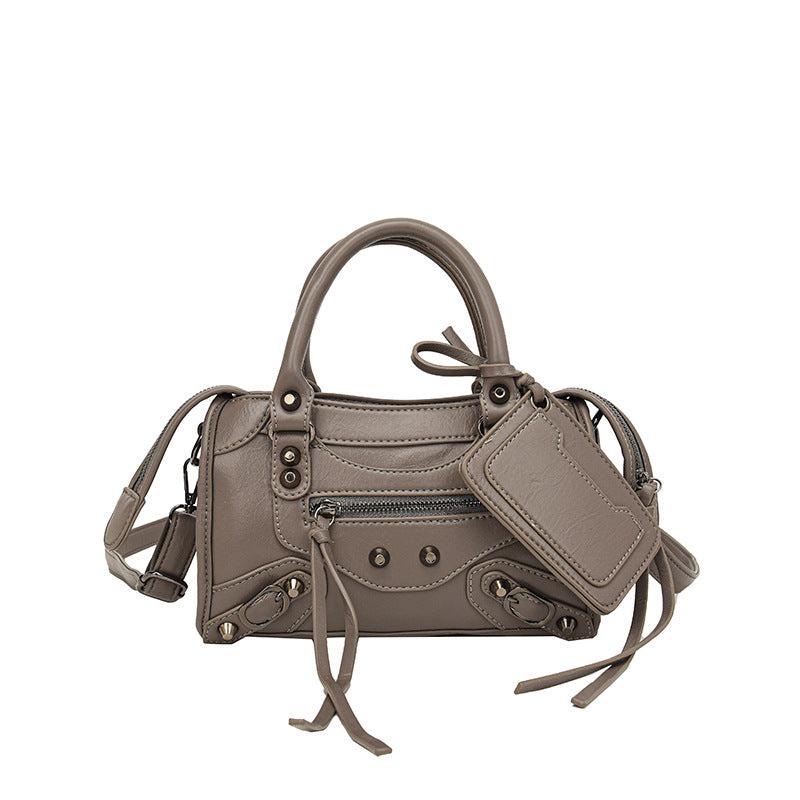 Women's Rivet Oil Leather Motorcycle Fashion Trendy Small Square Bag