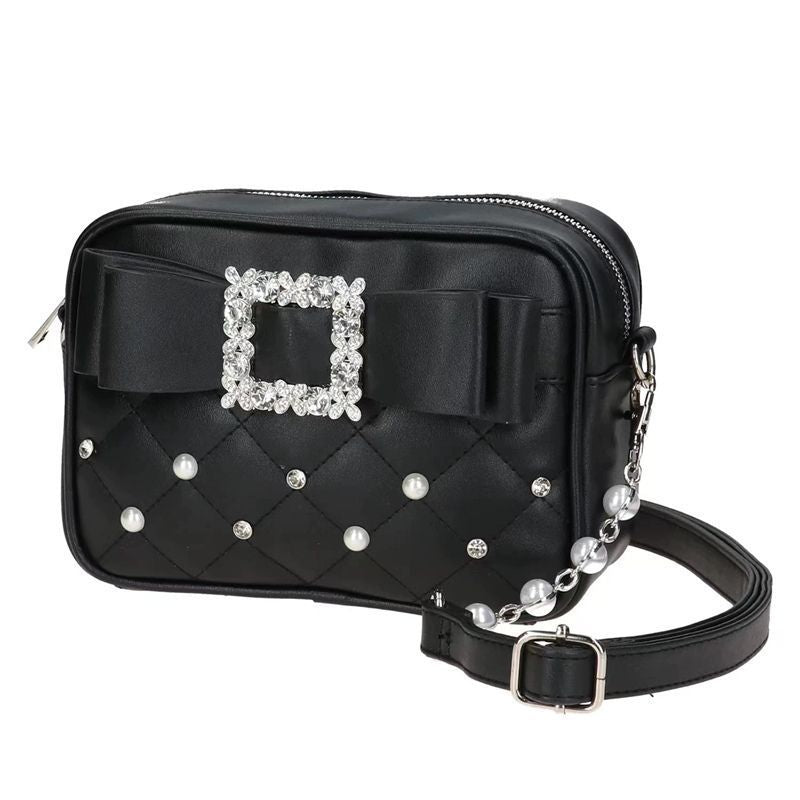Bow Girly Fashion Pearl Rhinestone Rhombus Small Square Bags
