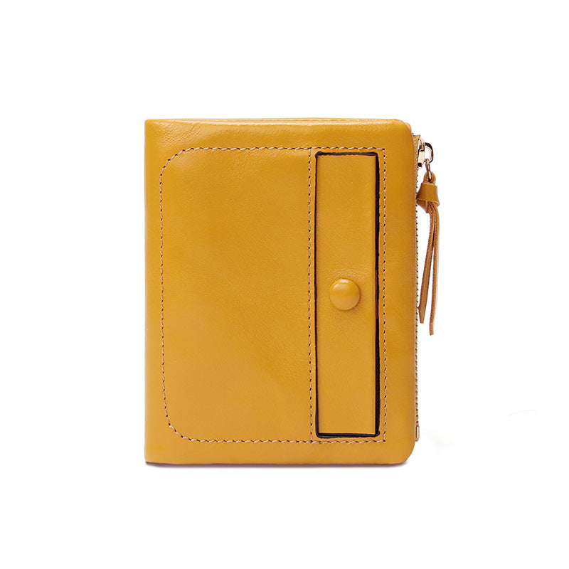 Short First Layer Oil Wax Cowhide Retro Multiple Slots Card Holder