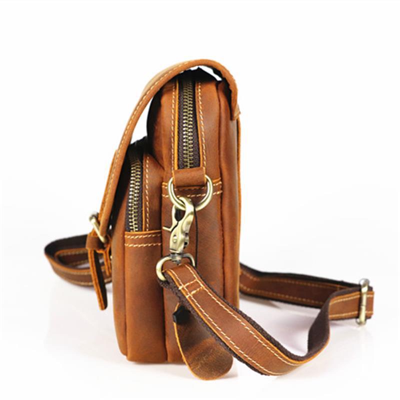 Men's Cover Top Layer Cowhide Crazy Horse Leather Retro Men's Shoulder Bag
