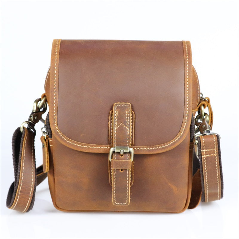 Men's Cover Top Layer Cowhide Crazy Horse Leather Retro Men's Shoulder Bag