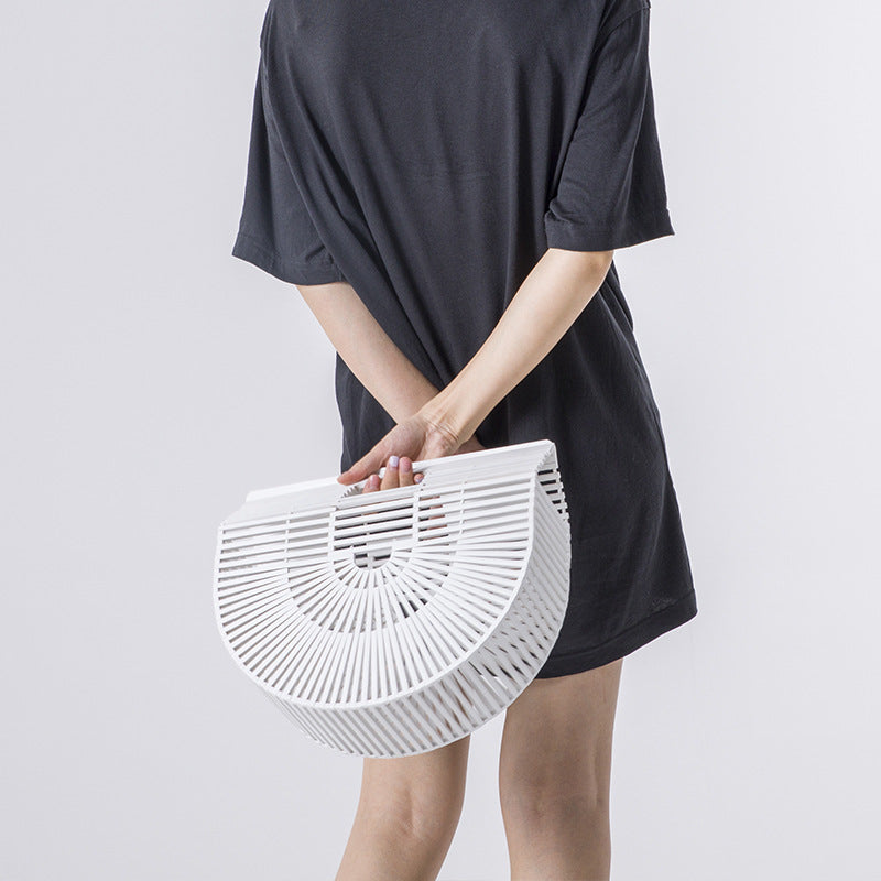 Women's Bamboo Handmade Beach Semicircle Woven Dumpling Handle