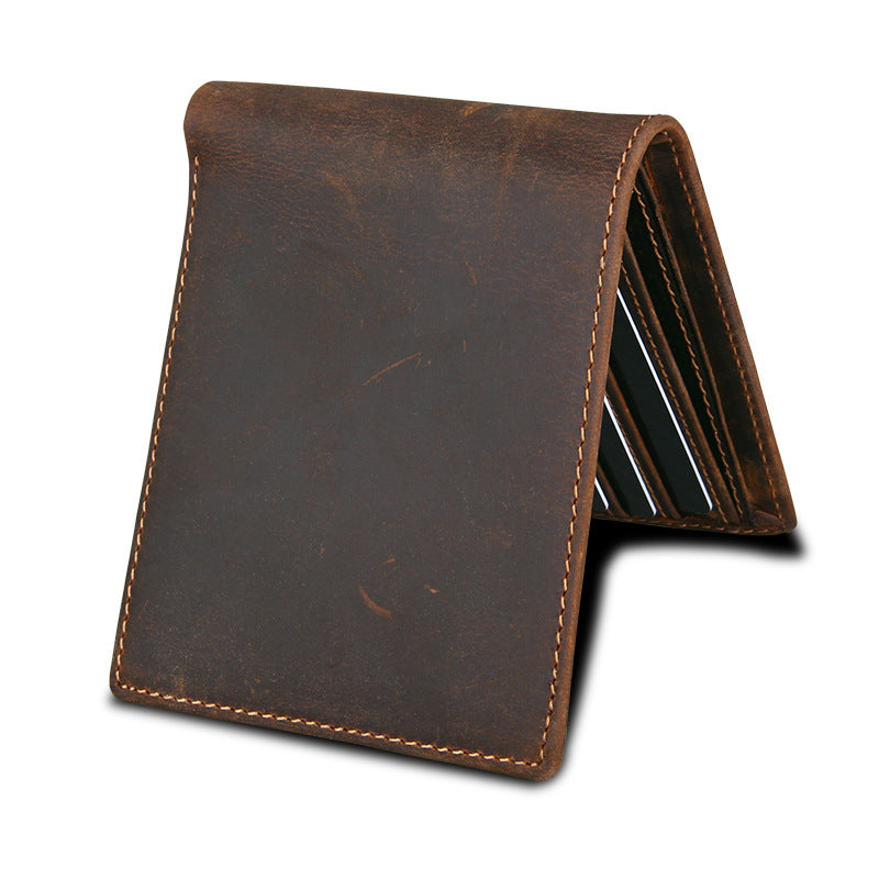 Men's Genuine Leather Crazy Horse Horizontal Swiping Men's Wallets