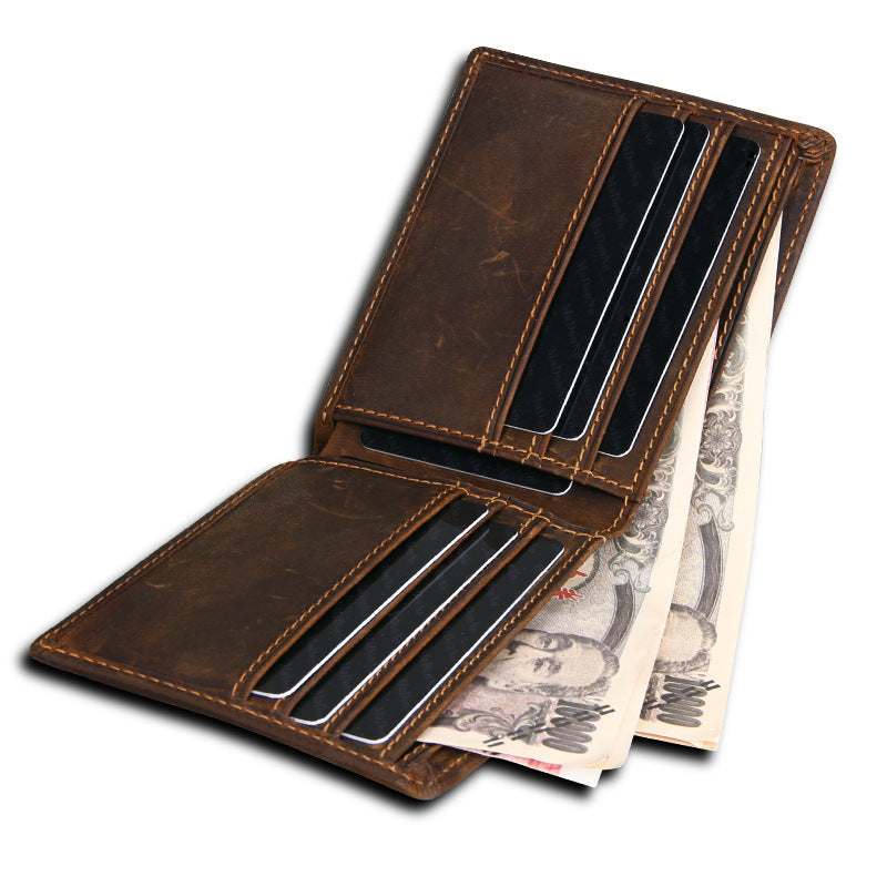 Men's Genuine Leather Crazy Horse Horizontal Swiping Men's Wallets