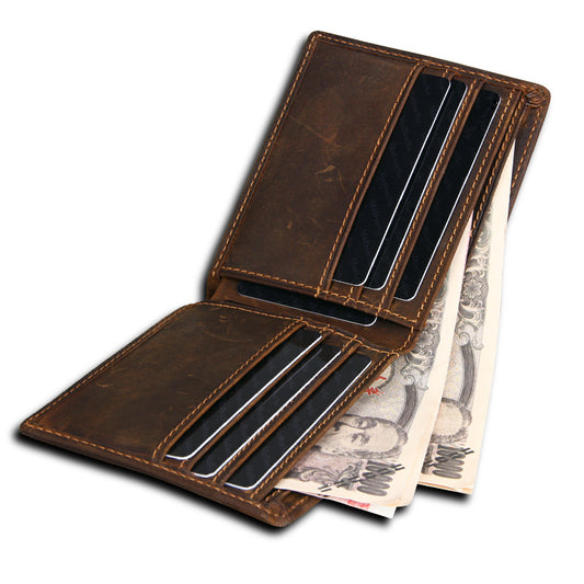 Men's Genuine Leather Crazy Horse Horizontal Swiping Men's Wallets