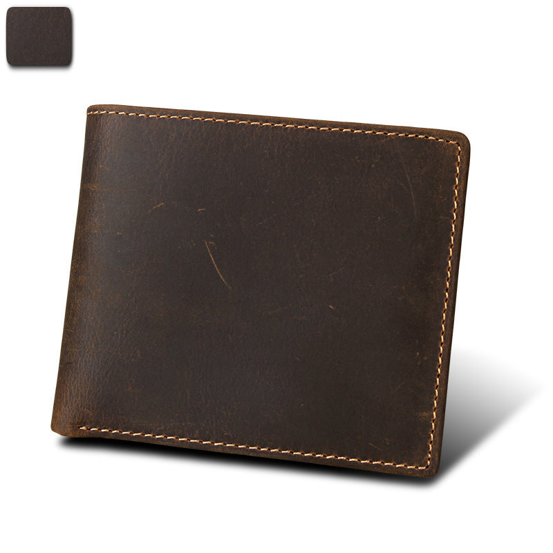 Men's Genuine Leather Crazy Horse Horizontal Swiping Men's Wallets