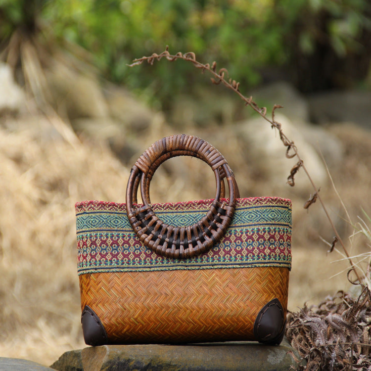 Women's Woven Bamboo Cotton Linen Ethnic Clothes Bags