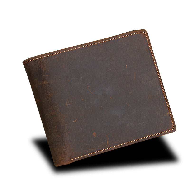 Men's Genuine Leather Crazy Horse Horizontal Swiping Men's Wallets