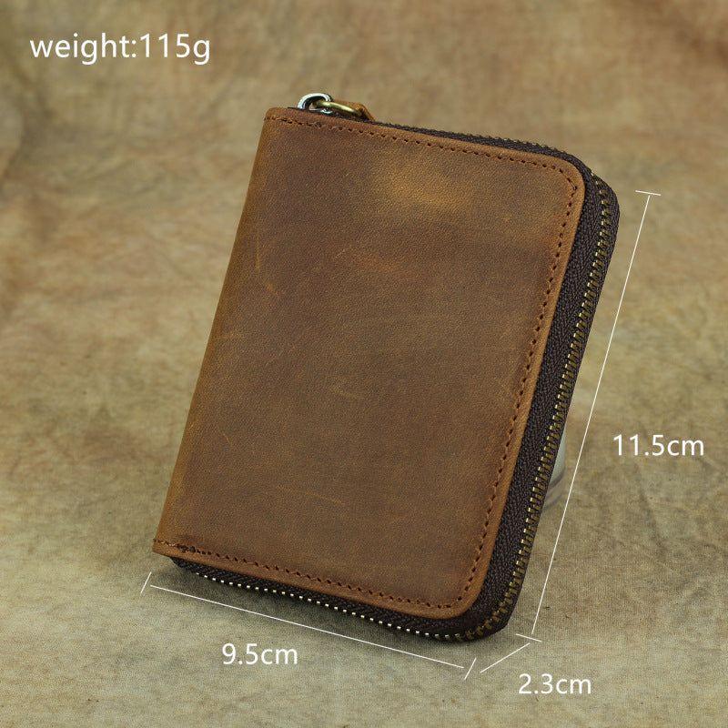 Men's Vintage Crazy Horse Leather Chain First Layer Ladies Wallet