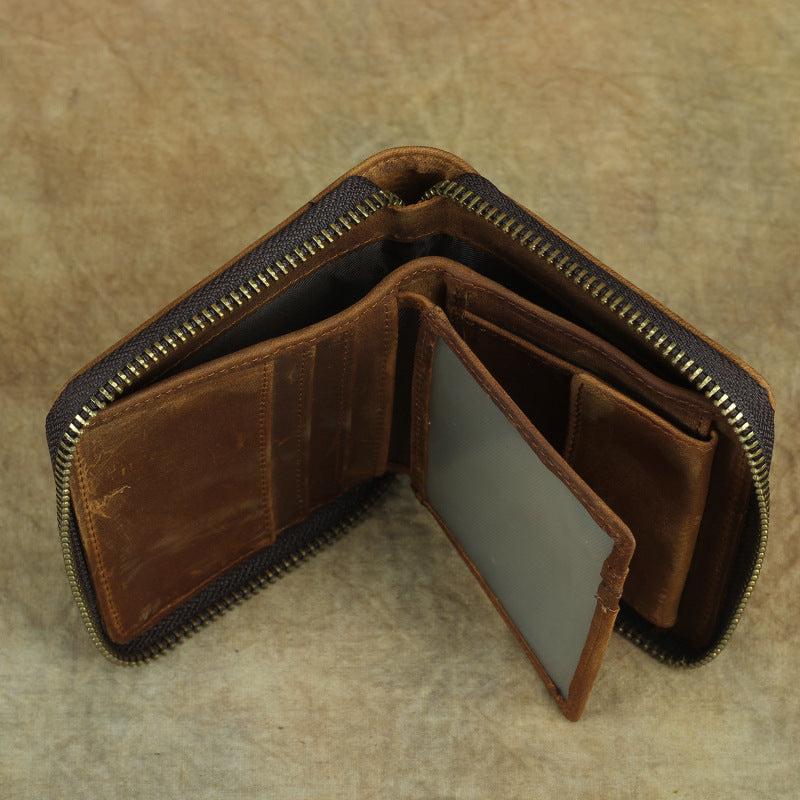 Men's Vintage Crazy Horse Leather Chain First Layer Ladies Wallet