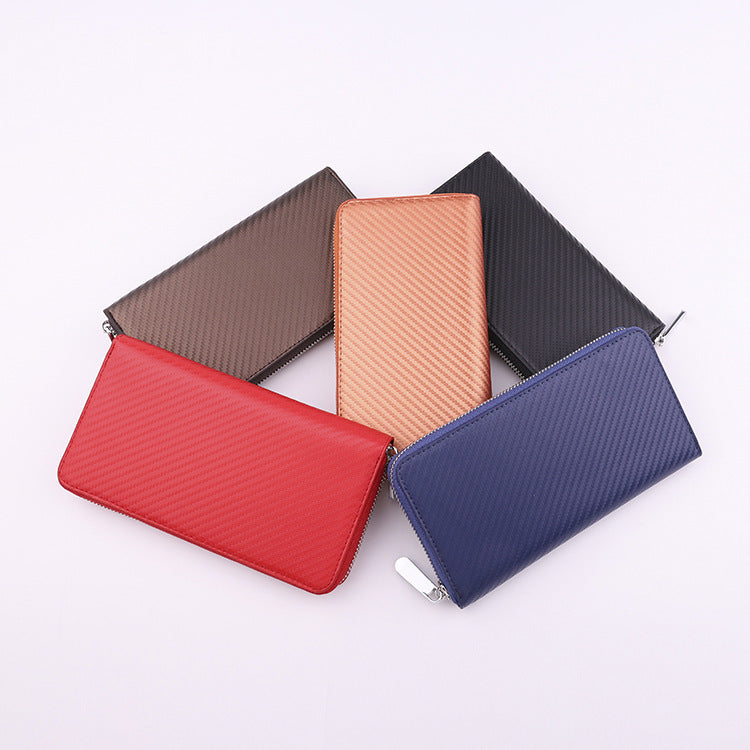 Women's & Men's Grass Mat Pattern Pu Leather Long Carbon Handbags