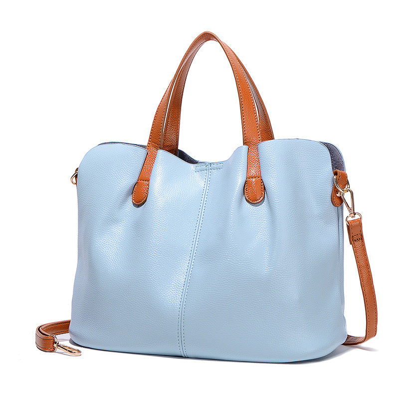 Women's Color Contrast First Layer Cowhide Mother Handbags