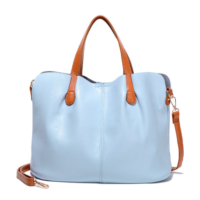 Women's Color Contrast First Layer Cowhide Mother Handbags