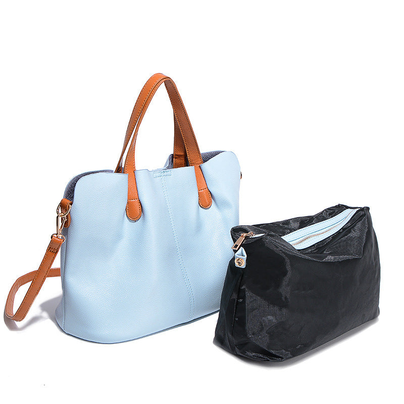 Women's Color Contrast First Layer Cowhide Mother Handbags