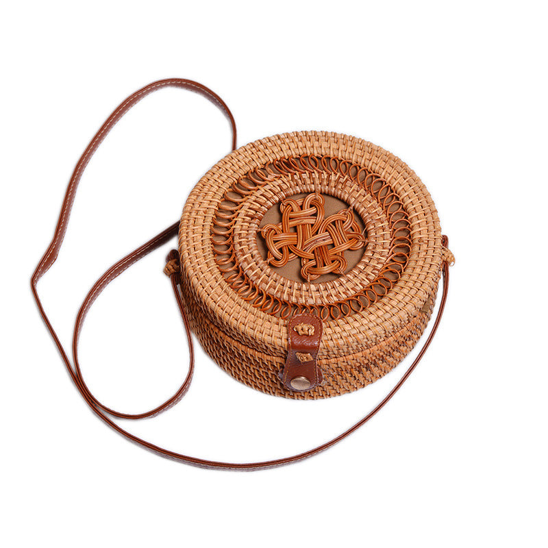 Rattan Weave Mini Mori Style Basket Vintage Artistic Crafts Women's Shoulder Bag