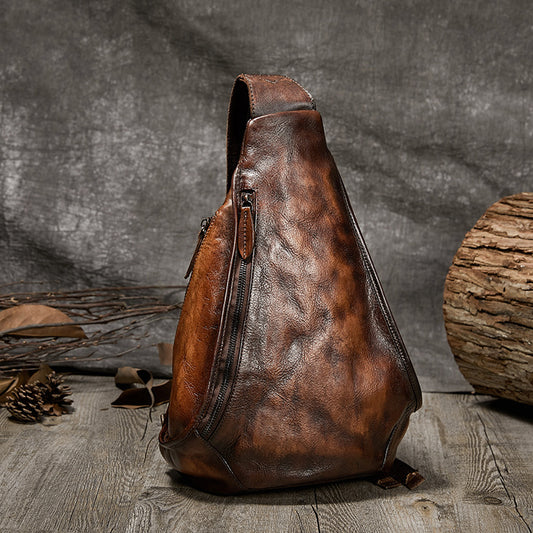 Women's Retro Hand-rub Color Genuine Leather Vegetable Women's Chest Bag, Fanny Pack