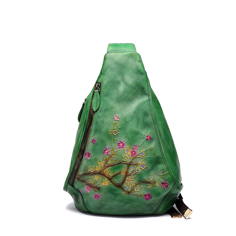 Women's Retro Hand-rub Color Genuine Leather Vegetable Women's Chest Bag, Fanny Pack