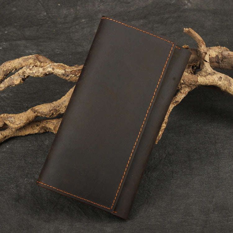 Men's Handmade Long Genuine Leather Crazy Horse First Buckle
