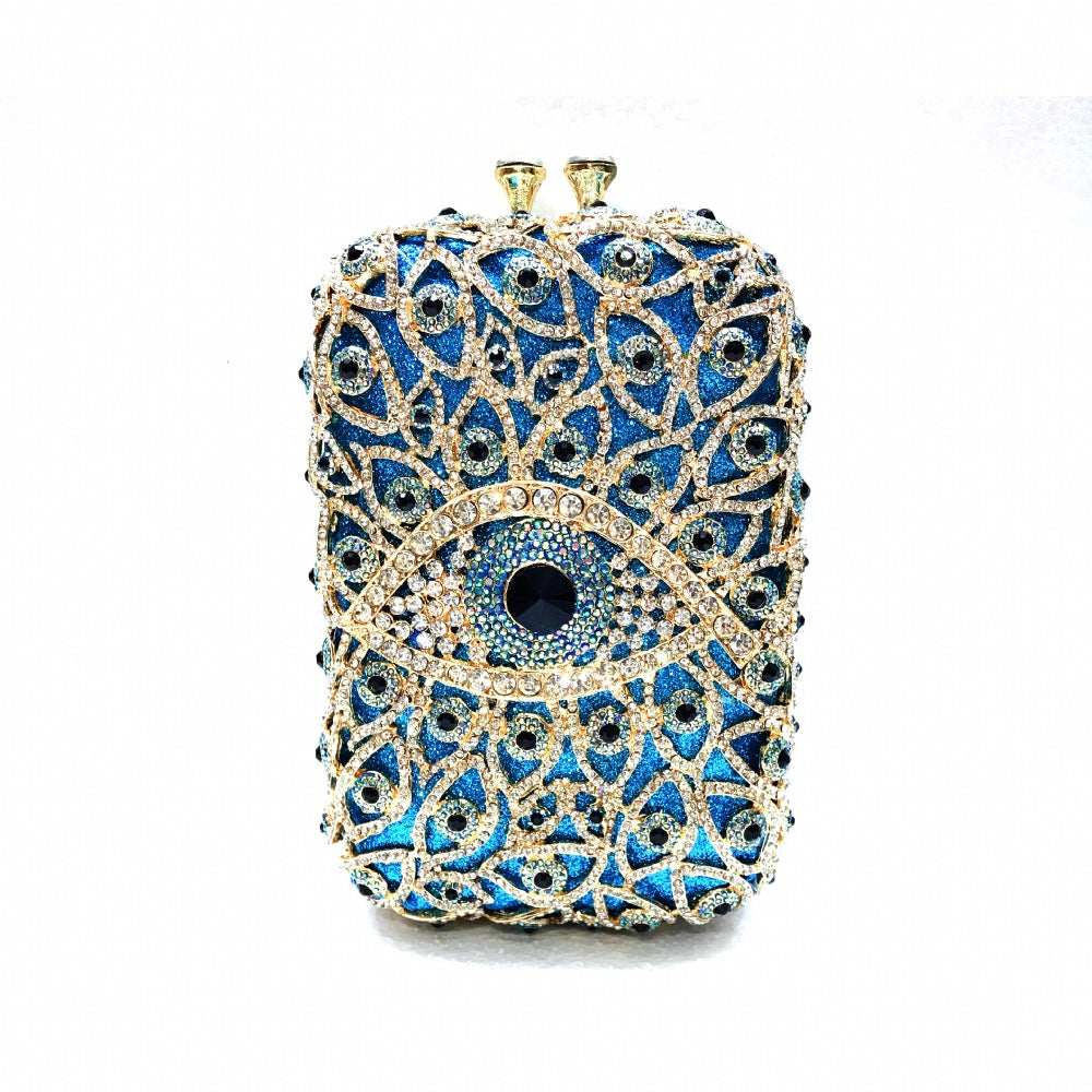 Women's Eye Diamond Banquet Dress Steamed Crystal Bun Hollow Metal Bags