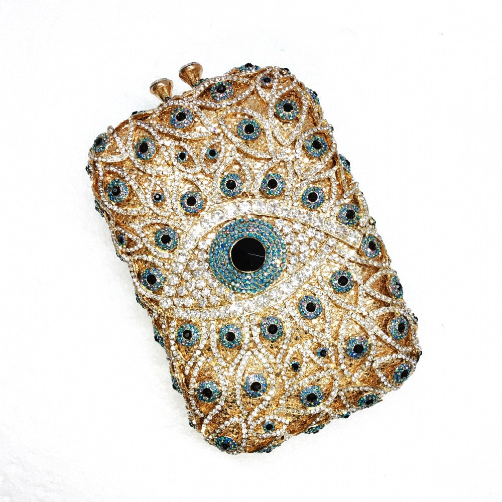 Women's Eye Diamond Banquet Dress Steamed Crystal Bun Hollow Metal Bags