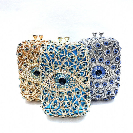 Women's Eye Diamond Banquet Dress Steamed Crystal Bun Hollow Metal Bags