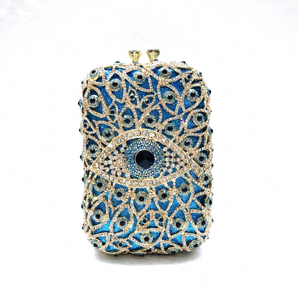 Women's Eye Diamond Banquet Dress Steamed Crystal Bun Hollow Metal Bags
