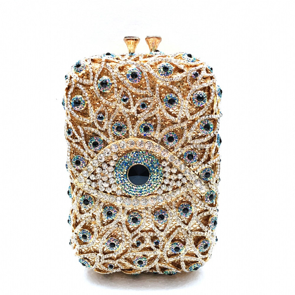 Women's Eye Diamond Banquet Dress Steamed Crystal Bun Hollow Metal Bags