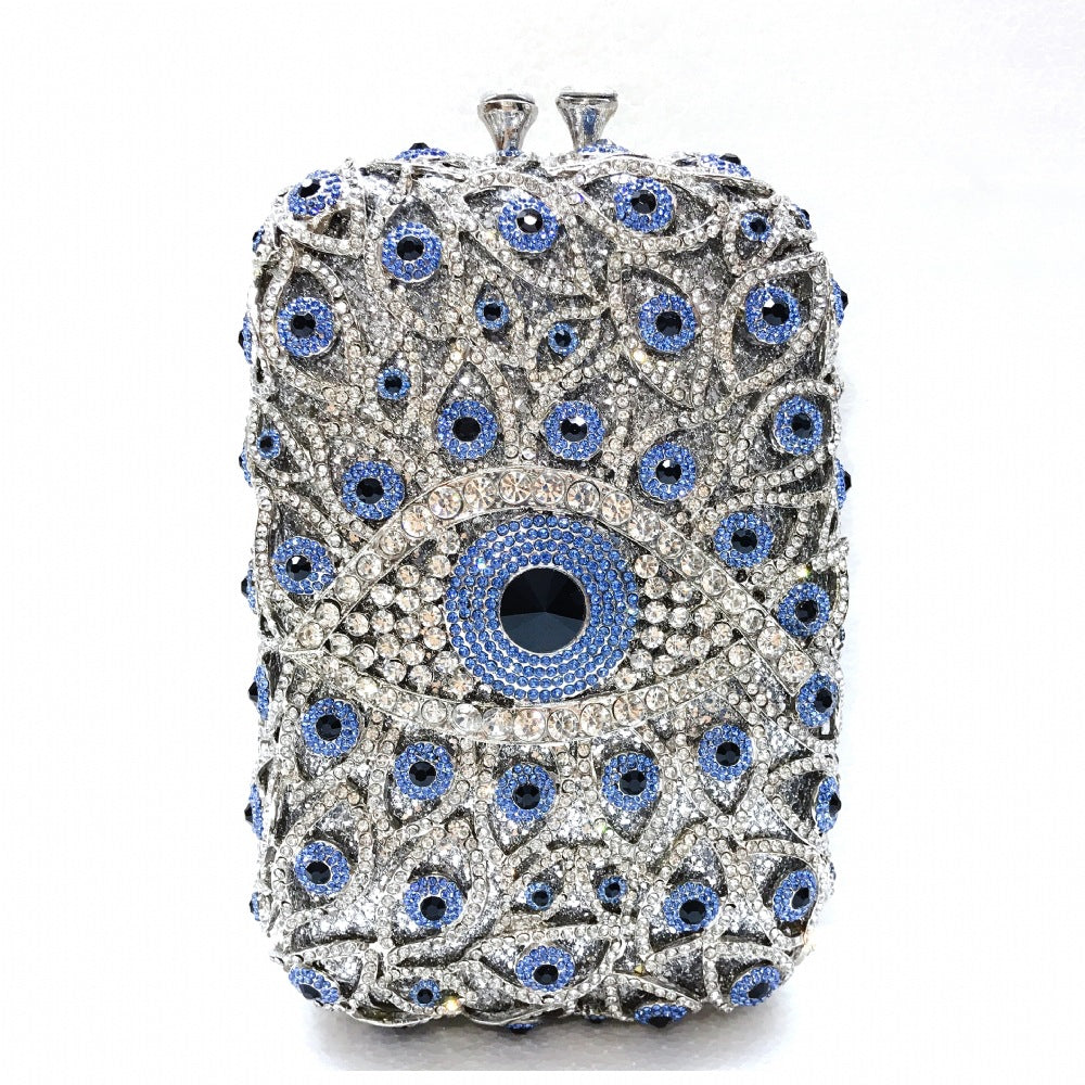 Women's Eye Diamond Banquet Dress Steamed Crystal Bun Hollow Metal Bags