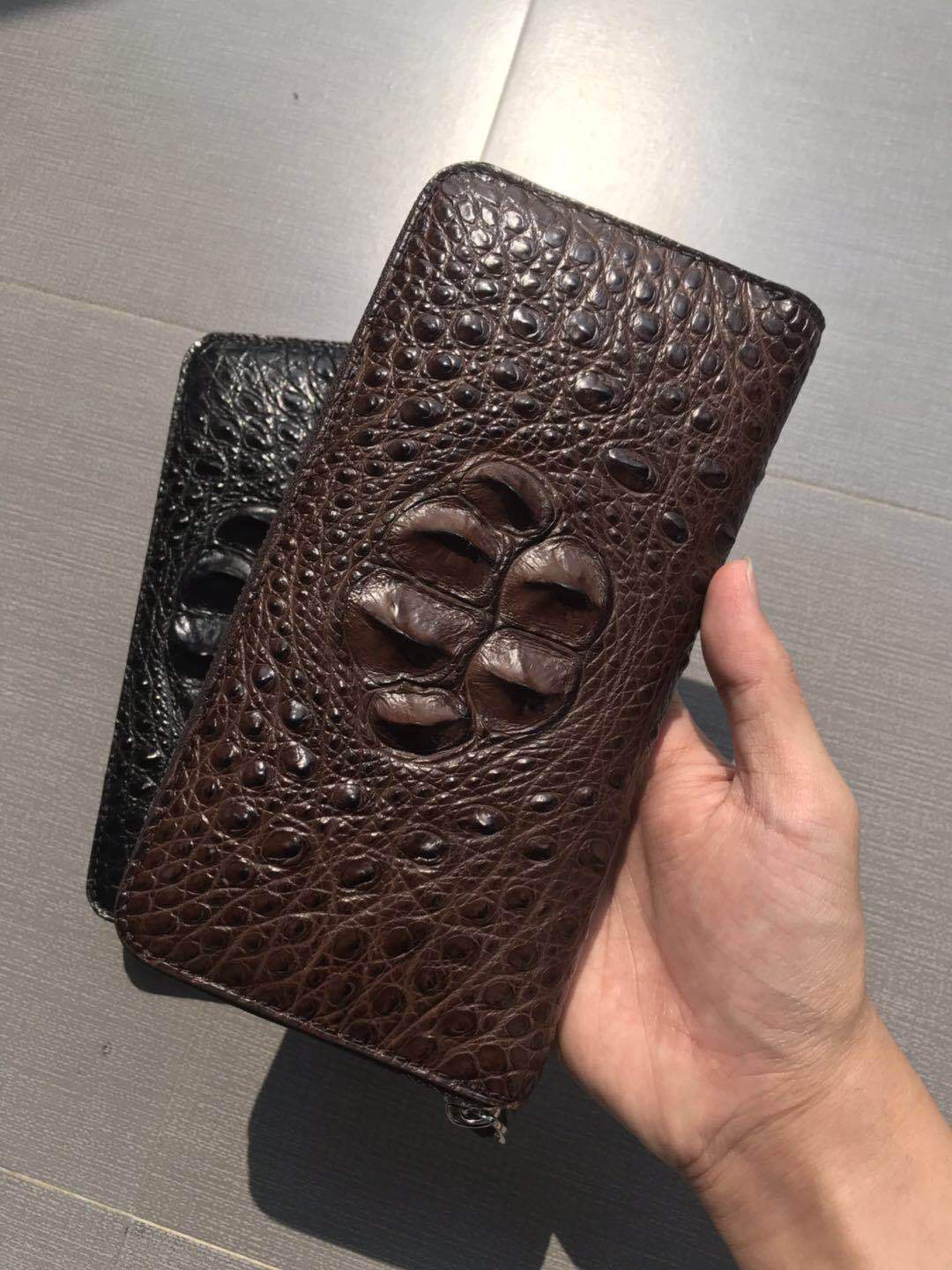 Men's Real Crocodile Skull Single Pull Back Bone Leather Zipper Men's Wallet