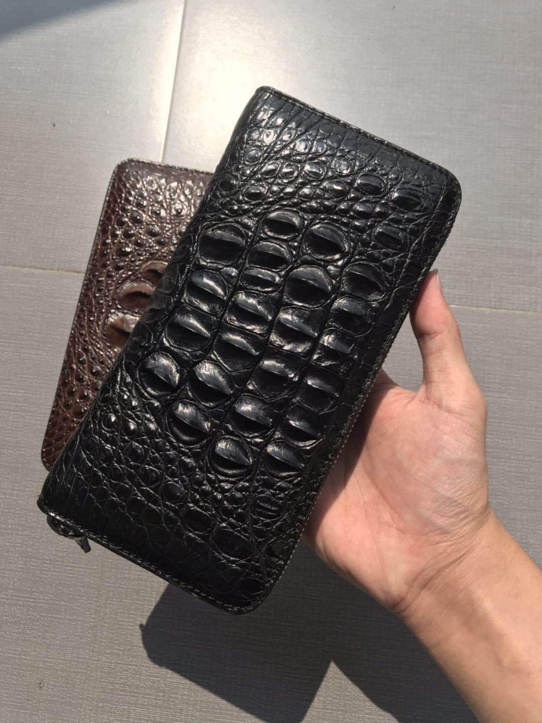 Men's Real Crocodile Skull Single Pull Back Bone Leather Zipper Men's Wallet