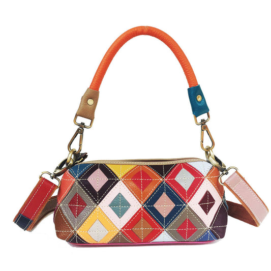 Women's Fashion Color Leather Stitching Plaid Mobile Women's Handbag