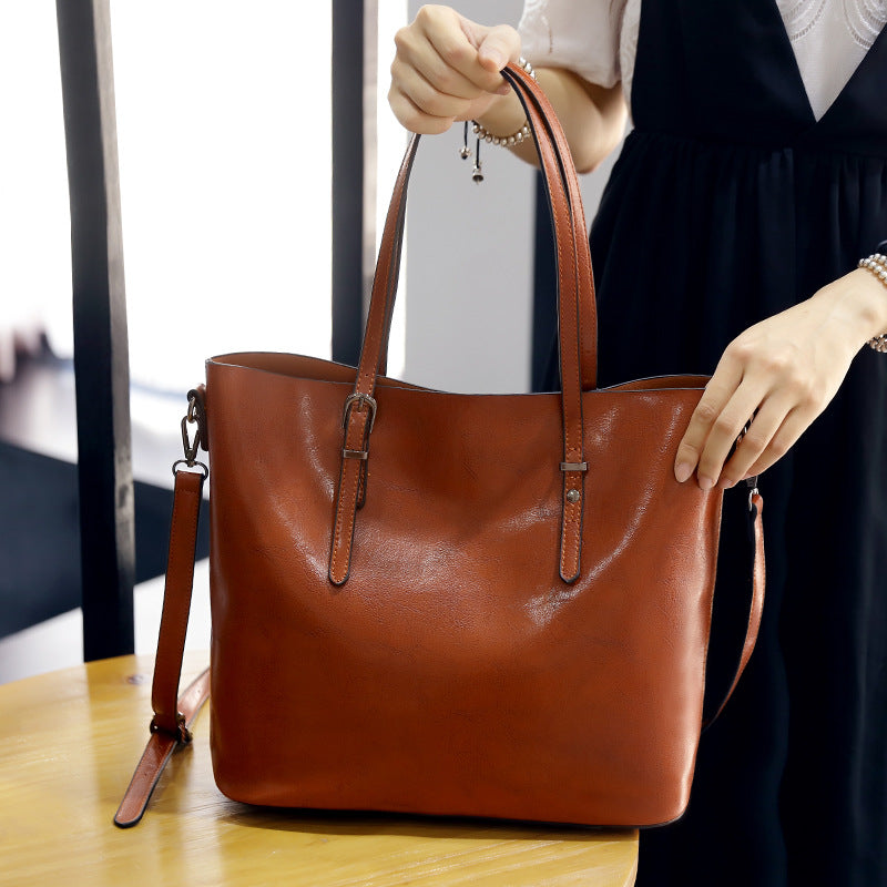 Women's Fashion Trendy Oil Wax Leather Women's Handbag