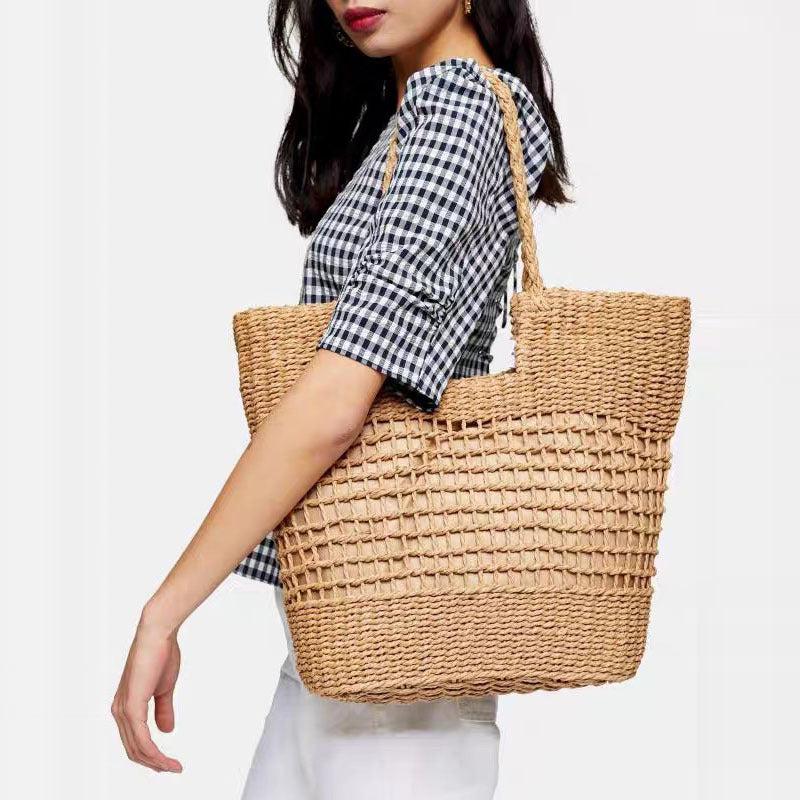 Women's Temperament Straw Hollow Commuter Woven Portable Big Vacation Bags