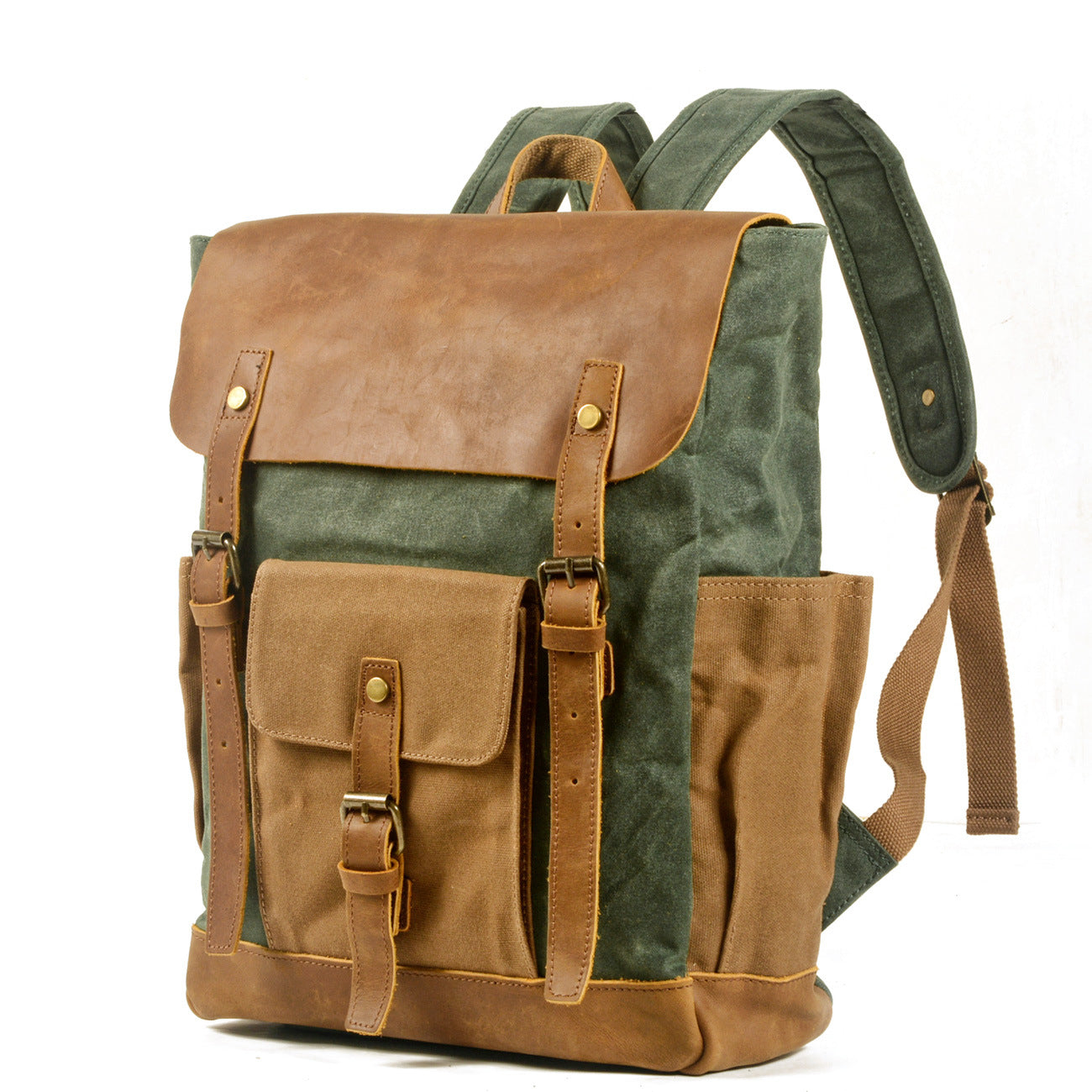 Canvas Stitching Crazy Horse Leather Oil Universal Backpack