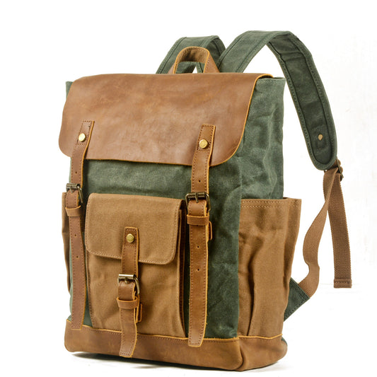 Canvas Stitching Crazy Horse Leather Oil Universal Backpack