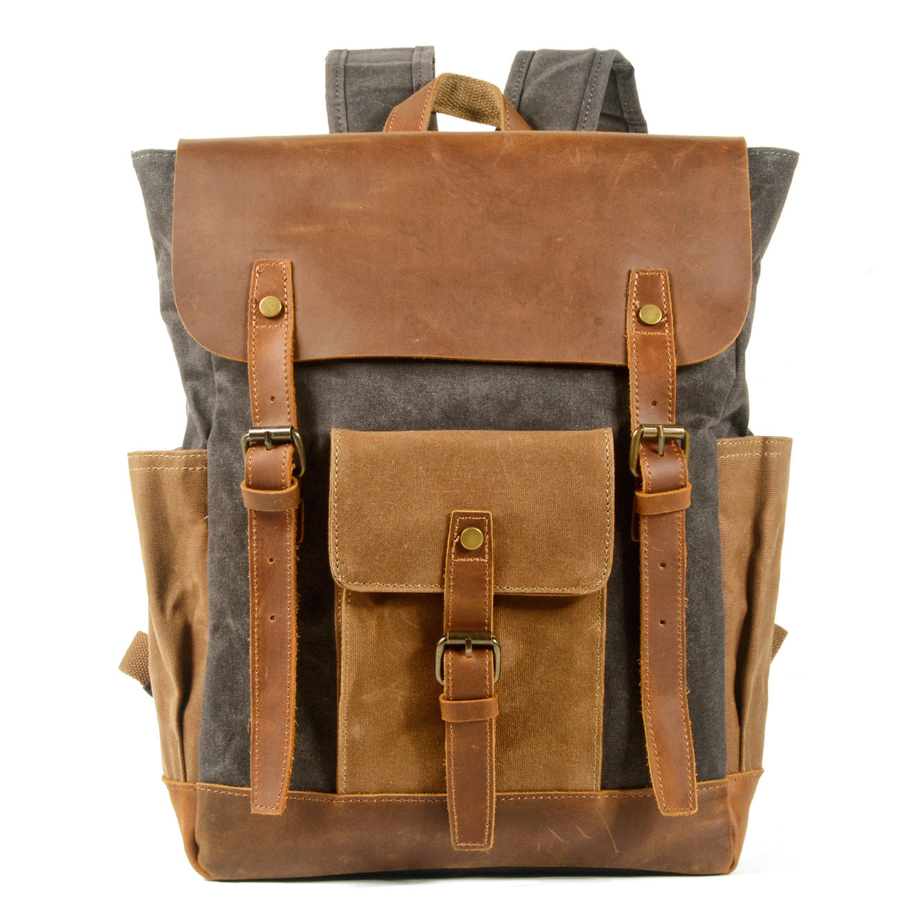 Canvas Stitching Crazy Horse Leather Oil Universal Backpack
