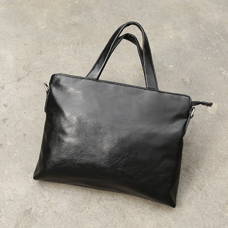 Men's Leather Portable Business Trip Horizontal Computer Men's Tote