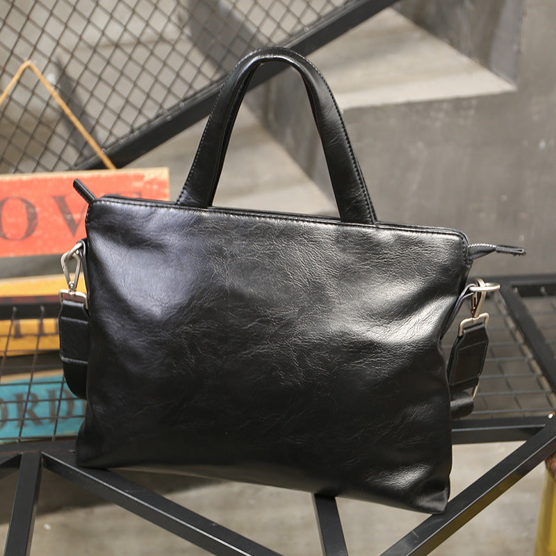 Men's Leather Portable Business Trip Horizontal Computer Men's Tote