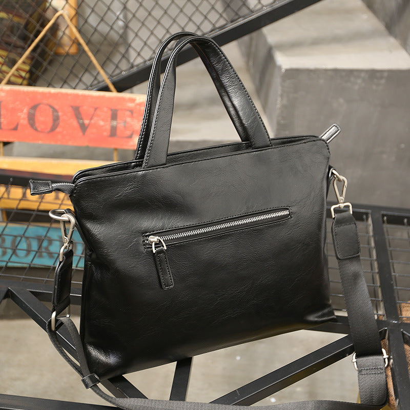 Men's Leather Portable Business Trip Horizontal Computer Men's Tote