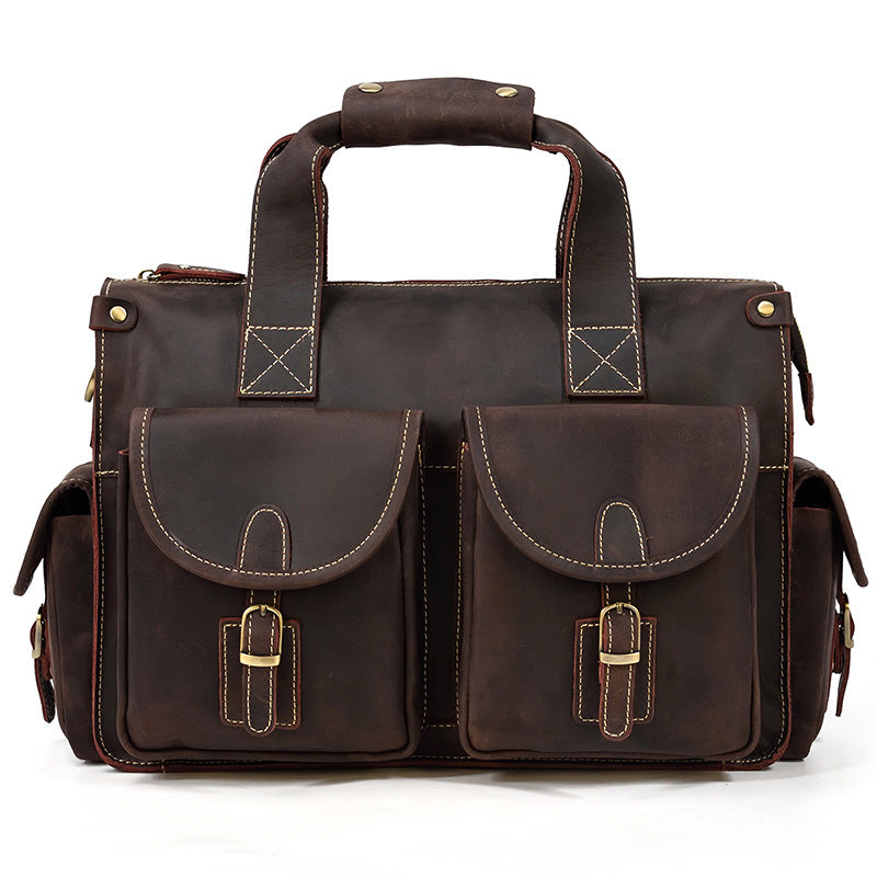 Men's Retro Genuine Leather Business Crazy Horse Handbags