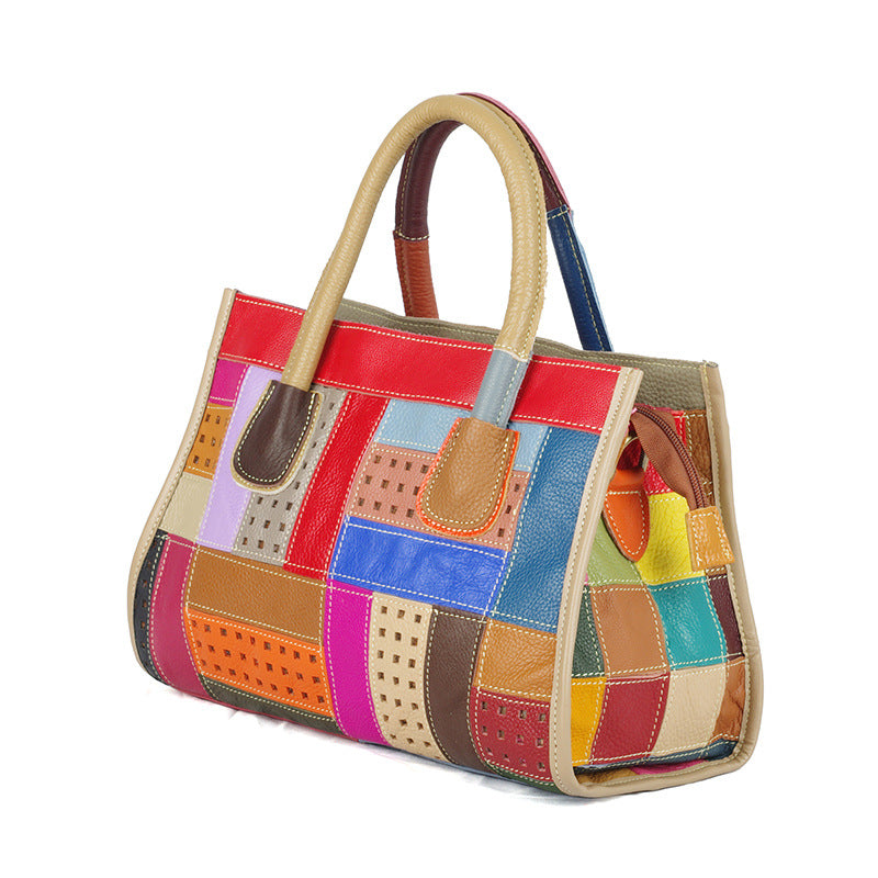 Women's Genuine Leather Stitching Contrasting Color Kelly Women's Handbag