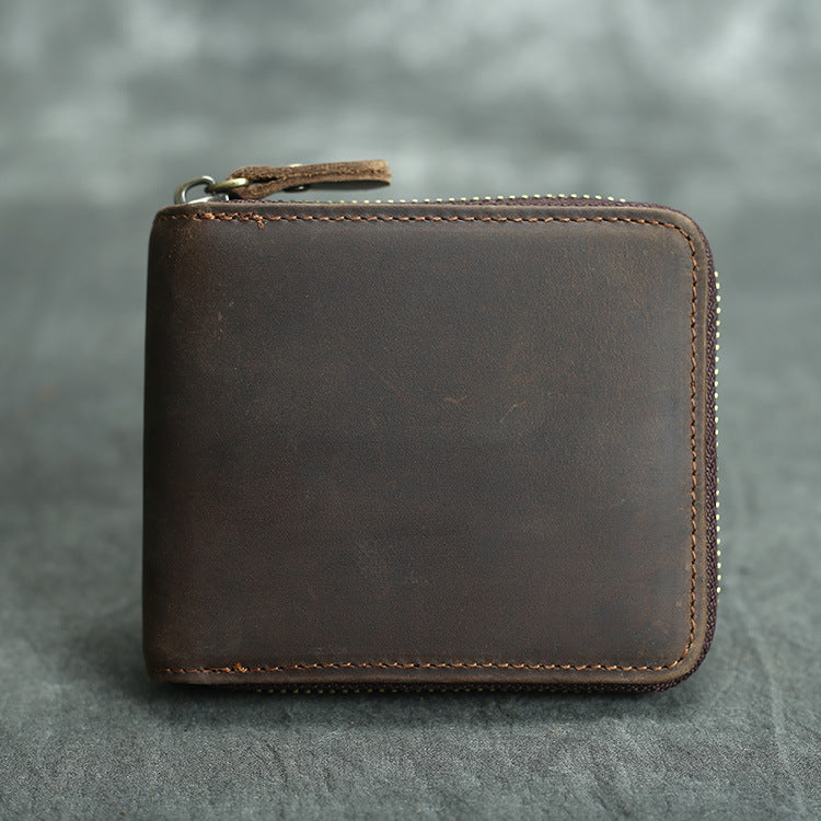 Men's Vintage Crazy Horse Leather Chain First Layer Ladies Wallet
