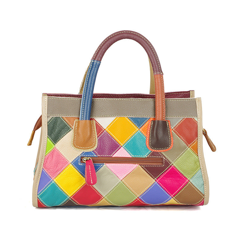 Women's Genuine Leather Stitching Contrasting Color Kelly Women's Handbag
