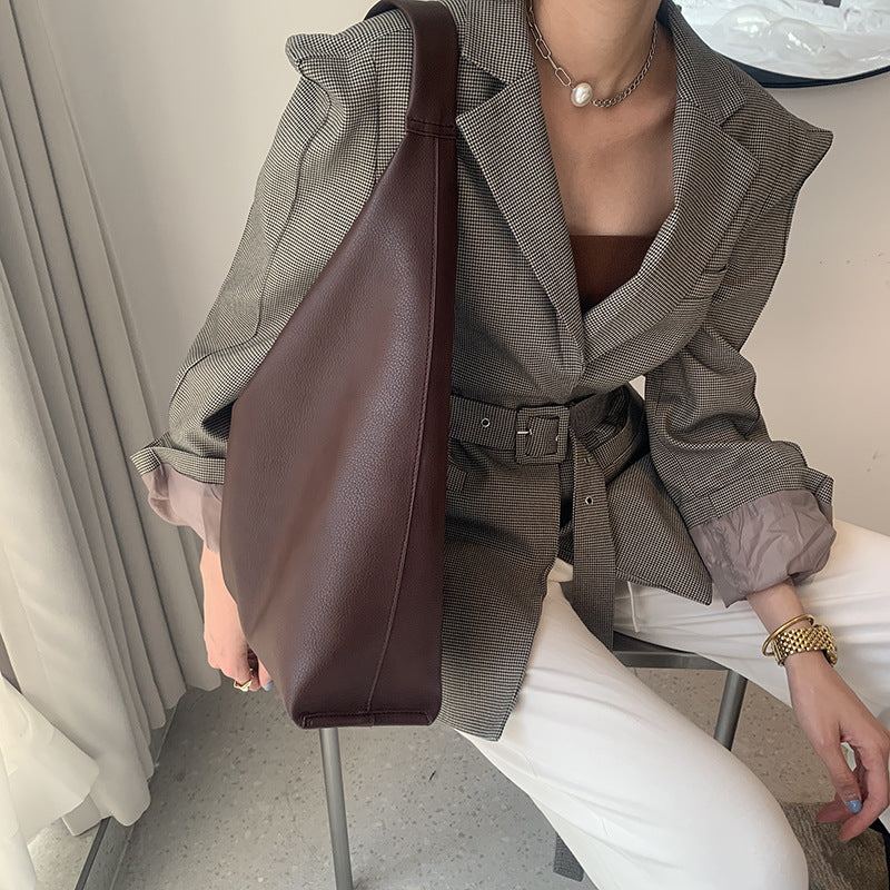 Women's Soft Leather Bed Large Capacity Minimalist Women's Shoulder Bag