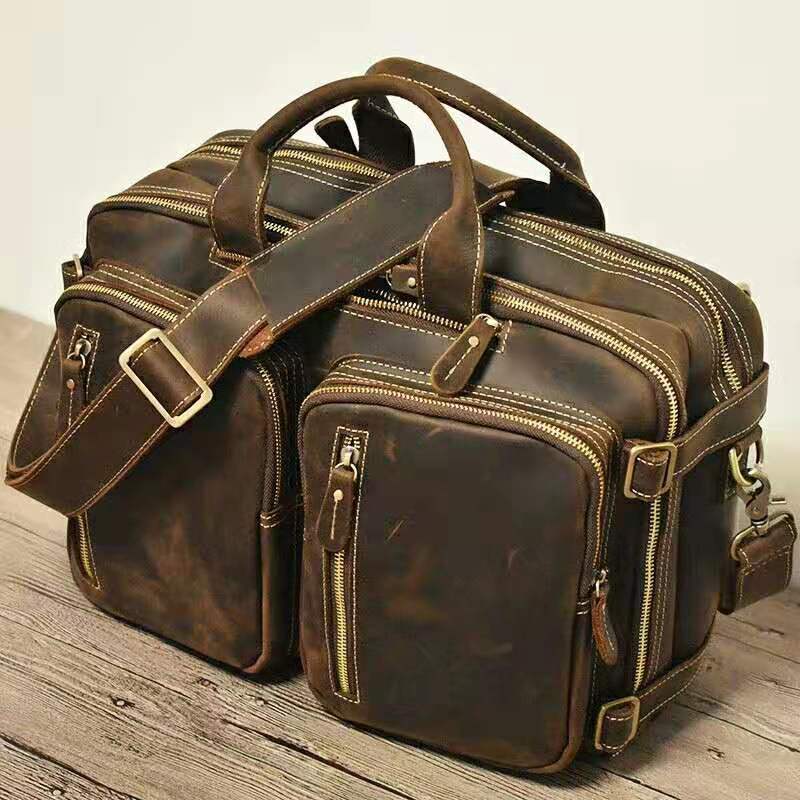 Pretty Men's Genuine Leather Portable Business Laptop Bags