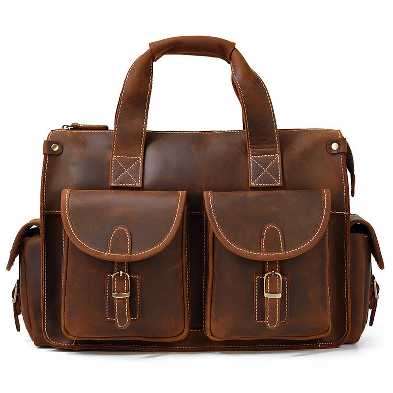 Men's Retro Genuine Leather Business Crazy Horse Handbags