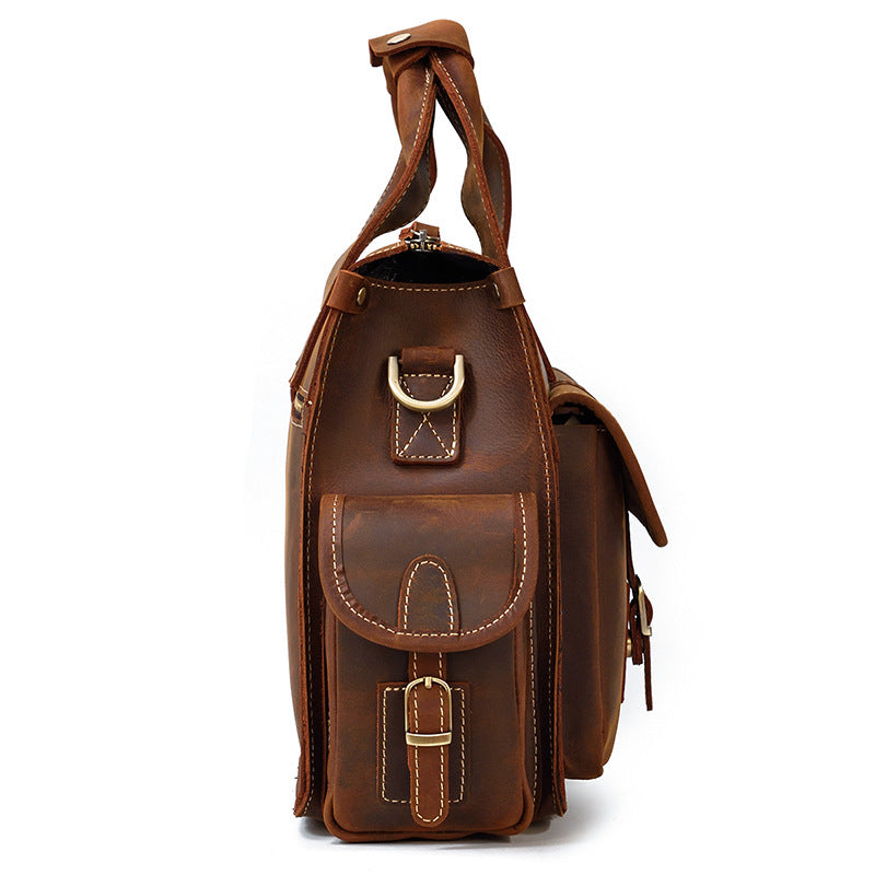 Men's Retro Genuine Leather Business Crazy Horse Handbags