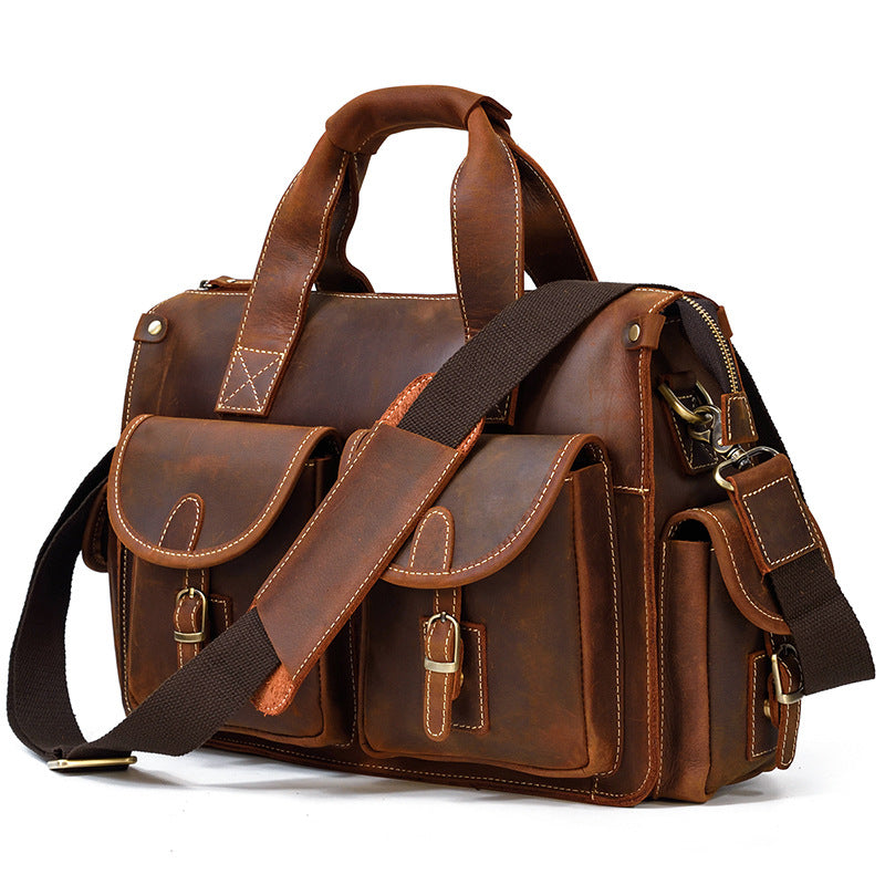 Men's Retro Genuine Leather Business Crazy Horse Handbags