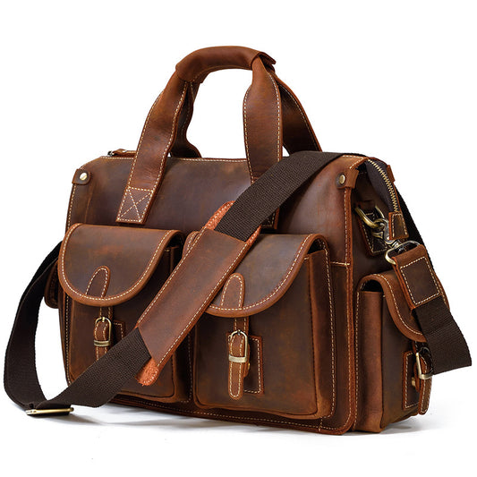Men's Retro Genuine Leather Business Crazy Horse Handbags